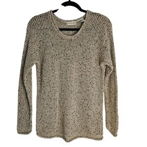 Sigrid Olsen Sport Womens Tan Black Open Textured Knit Sweater S Coastal Minimal